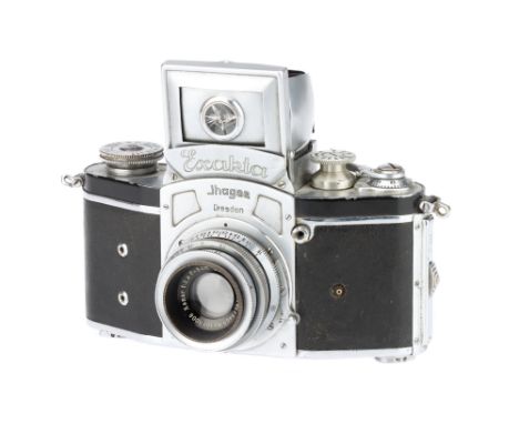 An Ihagee Kine Exakta Model 1.1 35mm SLR Camera, chrome, 485496, body G, shutter working, damage to viewfinder magnifier glas