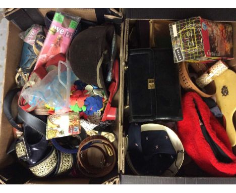 Two boxes hats, belts, vintage bags and accessories