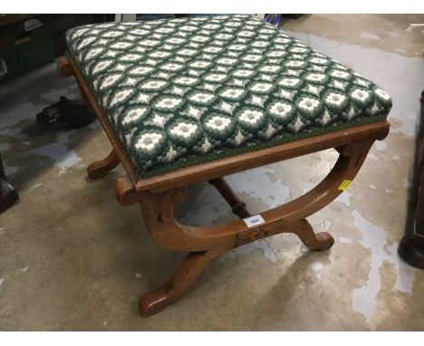 19th century stool on X-shaped supports and tapestry seat