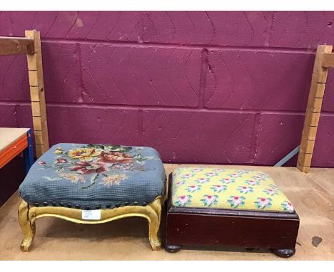 Victorian gilt framed footstool with tapestry top and one other