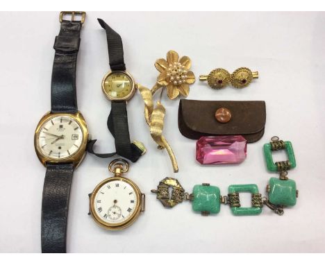 Small group jewellery and watches including vintage 9ct gold case wristwatch, gold plated fob watch, Tissot Automatic Seastar