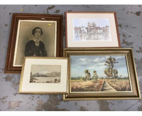 Four various pictures, including a portrait of a lady