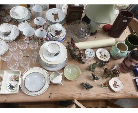 Beswick and other birds , paperweights , mantle clock and china ,glassware and sundries