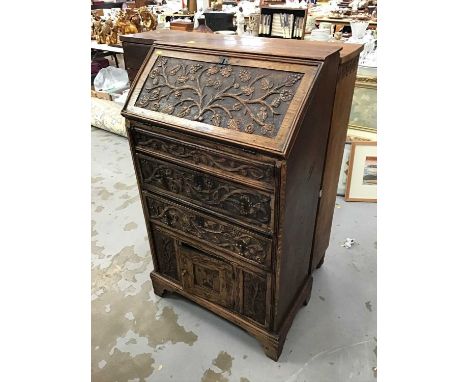Carved oak bureau by Vernon Hale who carved the church furnishings at Hertford's All Saints' Church