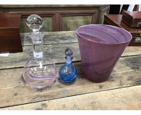 Caithness glass decanter and scent bottle, and an art glass vase (3)