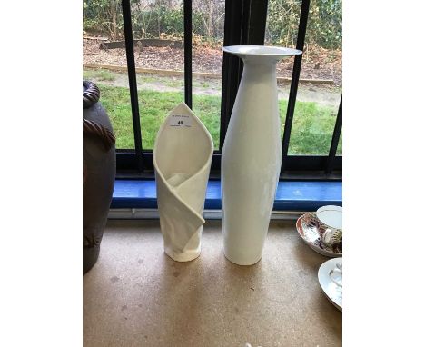 Carol McNicoll crumpled technique ceramic vase, together with a Furstenberg white glazed vase, 18cm and 37cm heightCondition 