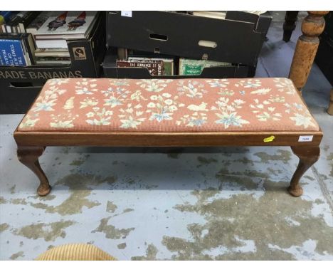 Mahogany long stool with tapestry embroidered seat