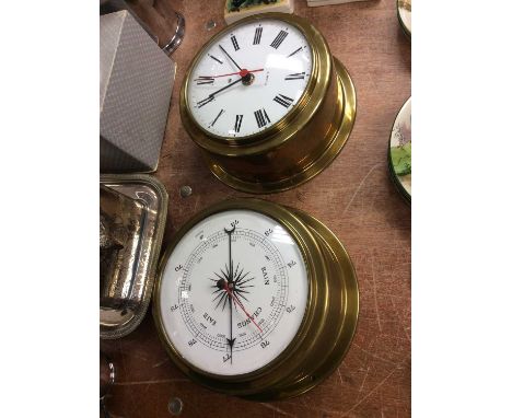 Brass cased ships clock and similar barometer