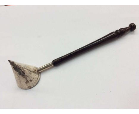 Silver candle snuffer with turned wood handle