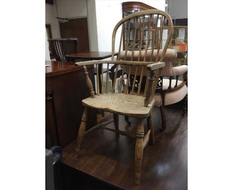 19th century Windsor elm stick back elbow chair on turned legs