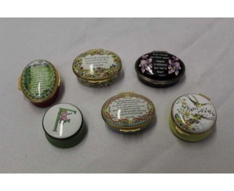 Four Halcyon Days enamel trinket boxes all with verse plus two Crummles enamel boxes