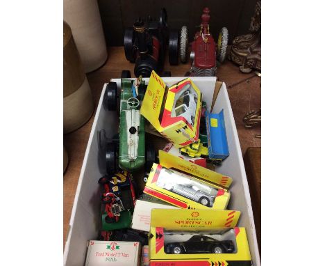 Vintage tin plate tractor and other toy cars etc 