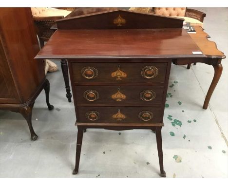 Unusual Art Nouveau inlaid mahogany cabinet with three drawers with splayed legs 