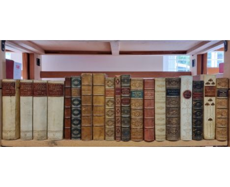 BINDINGS:&nbsp;a group of 19 calf, vellum and morocco bindings over one shelf, all 19thc publications, good condition, 8vo. (