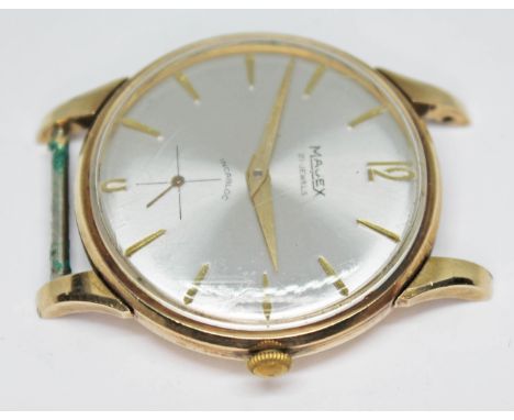 A 1960s hallmarked 9ct gold Majex wristwatch with signed champagne dial, gold tone hour batons and dauphine hands and seconds