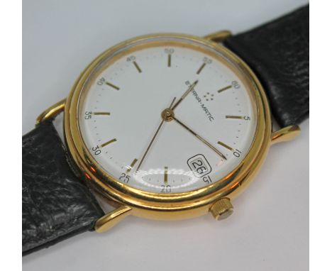 A 1980s gold plated Eterna Matic automatic wristwatch with signed white dial, gold hands and hour indices, outer minute track