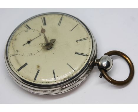 A 19th century hallmarked silver pocket watch, the gilded movement inscribed for Edward Evans, Liverpool, no.581, white ename