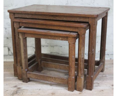 A Robert "Mouseman" Thompson of Kilburn oak nest of tables, mouse signature to each right front leg. Condition - various mark
