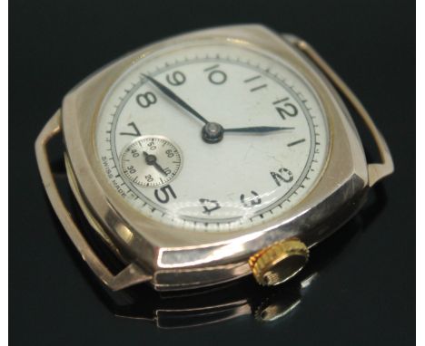 A 1940s hallmarked 9ct gold wristwatch with silvered dial, Arabic numerals and seconds subsidiary dial at 6 o'clock, the 27mm