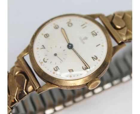A hallmarked 9ct gold British Rail presentation Rolex Tudor wristwatch with signed white dial, Arabic numerals, sword hands i