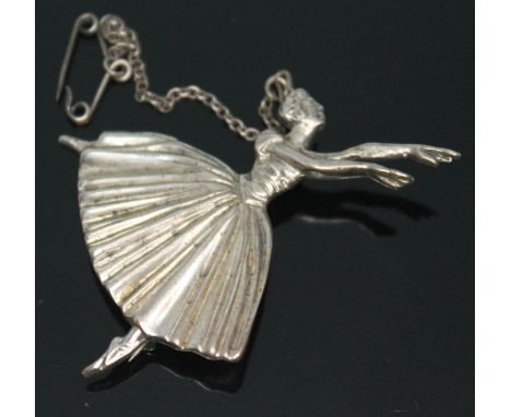 A vintage silver brooch formed as a dancing ballerina designed by Frederick Massingham for DH Phillips London, hallmarked Bir