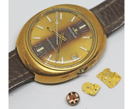 A vintage gold plated Jaeger-LeCoultre Master - Quartz wristwatch reference 23301-51, with gold and brown tone signed dial, h