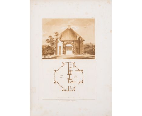 Plaw (John) Sketches for Country Houses, Villas and Rural Dwellings, first edition, 42 sepia aquatint plates &amp; plans, fox