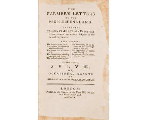 Agriculture.- Author's first book.- [Young (Arthur)] The Farmer's letters to the people of England: Containing the sentiments