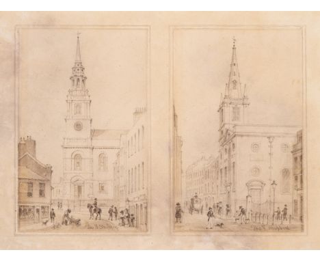 London.- Shepherd (Thomas Hosmer, 1793-1864) St James's Clerkenwell; St Margaret Pattens, Rood Land, two works on one sheet, 