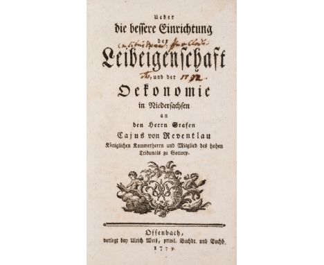 NO RESERVE Serfdom &amp; Agriculture.- [Lehman (Adde Johann)] Ueber die bessere Einrichtung der Leibeigenschaft und der Oekon