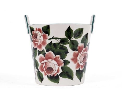 Griselda Hill: Wemyss ware wine cooler/ice bucket, decorated with cabbage rose pattern, 21cms high, boxed.