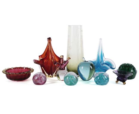 A selection of glassware, to include: a collection of late 19th Century pressed glass; Sunderland Glassworks paperweights; an
