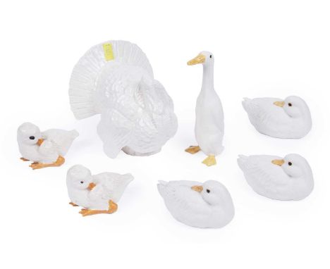 Shebeg Pottery, Isle of Man: a collection of ceramic figural studies of birds, comprising: three recumbent ducks, two gosling
