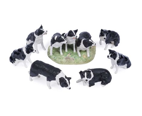 Shebeg Pottery, Isle of Man: a collection of ceramic figural studies of Collies, comprising: a figure group of three Collies,