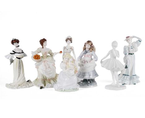 A collection of Coalport ceramic figures, including: ‘The Goose Girl’; ‘Butterflies’; ‘Alexandra at the ball’; ‘Beatrice at t