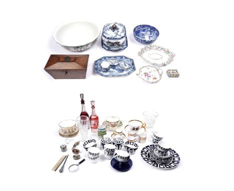 A selection of Victorian and later glassware and ceramics, including: two ruby bohemian glass decanters, the larger 35cms hig