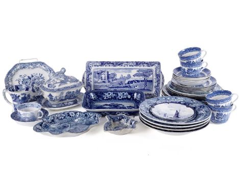 A selection of late 19th and early 20th Century blue and white transfer print ceramics, to include: a part willow pattern tea