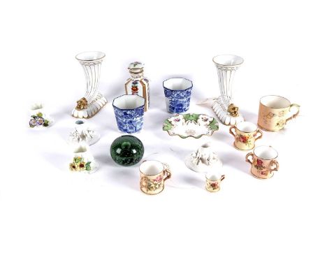 A collection of 20th Century ceramics, including: two Royal Worcester blush ivory miniature tygs, with floral decoration, 6cm