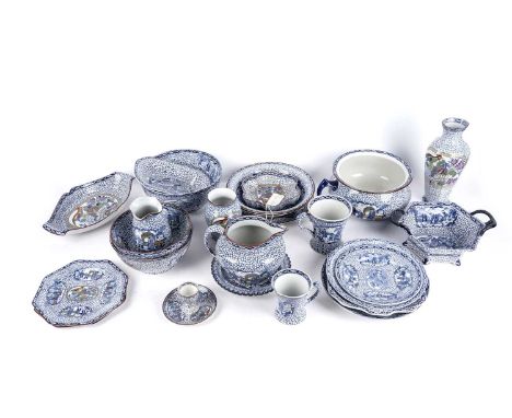 A selection of Adams ‘Chinese’ pattern wares, to include: a vase, 26cms jugs, bowls, chamber pot, bowls of varying sizes, mug