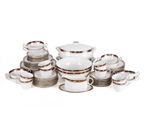 An extensive Royal Crown Derby ‘Cloisonne’ dinner and tea service, comprising: dinner plates, soup bowls and saucers, bowls, 