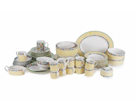 A collection of Villeroy and Boch ‘Twist-Alea Limone’ dinner and coffee wares, comprising: dinner and side plates, bowls, mea