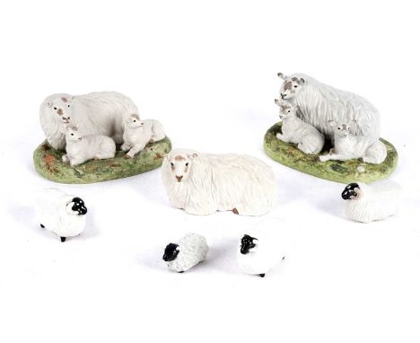 Shebeg Pottery, Isle of Man: two figural studies of a sheep and two lambs, on naturalistic base, 18cms; together with five ot
