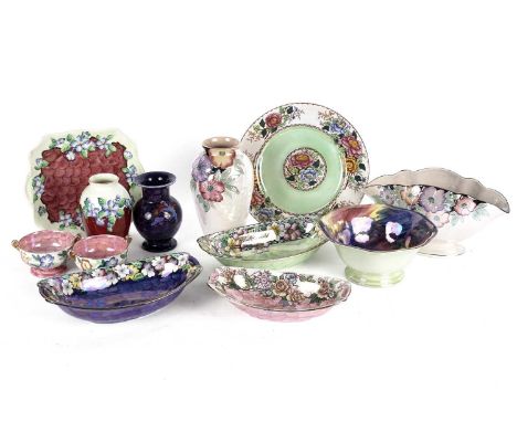 A collection of early and mid-20th Century Maling pottery and lustre wares, including: ‘Storm’ pattern bowl; ‘Rosine’ pattern