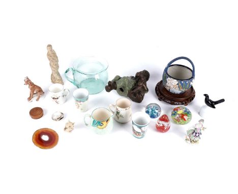 A selection of ceramics and glassware, to include: a Capo di Monte figure of a dog; a small collection of four early 20th Cen