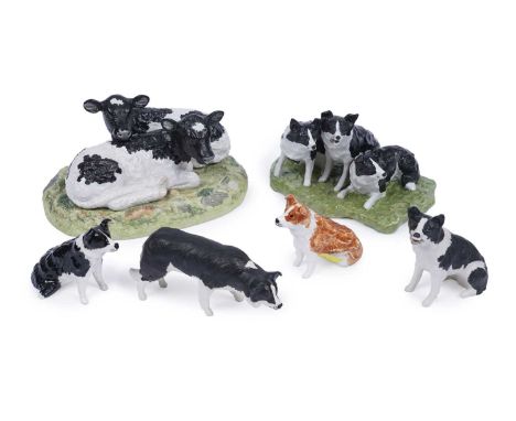 Shebeg Pottery, Isle of Man: a collection of ceramic figural studies, comprising: a figure group of three Collies; a figure g