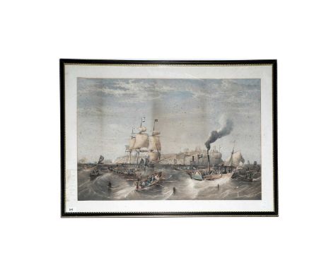 After John Wilson Carmichael(1979-1868)Tynemouth on Ascension Day,hand-tinted lithograph,published by Bevan &amp; Storey, New