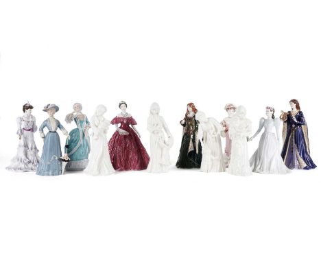 A collection of ceramic figures, including three by Coalport, four by Royal Worcester, and two others. (12)
