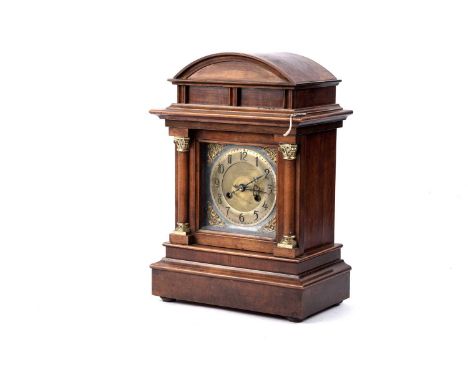 An early 20th Century walnut 8-day bracket clock, with two train 8-day movement, anchor escapement and impressed maker's mark
