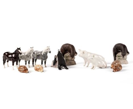 Shebeg Pottery, Isle of Man: a collection of ceramic figural studies of animals, comprising: two otters, 9cms, four hedgehogs