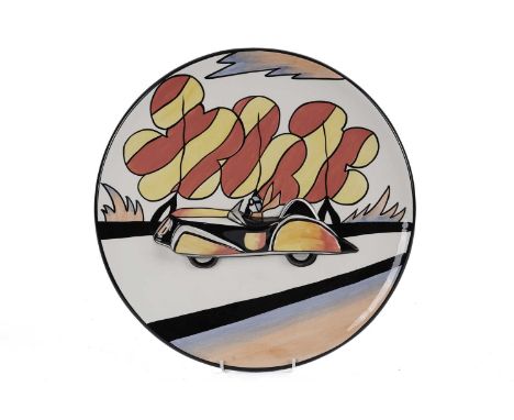 Lorna Bailey Artwear: a London to Brighton Run limited edition charger, no. 26/100, signed to reverse, 34cms diameter.